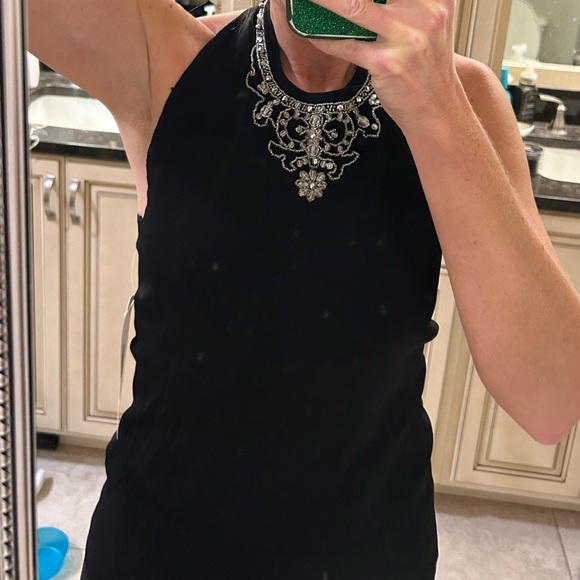 NWT Elegant Black Halter Top with Embroidered And Stone Detail SzS - Picture 8 of 8